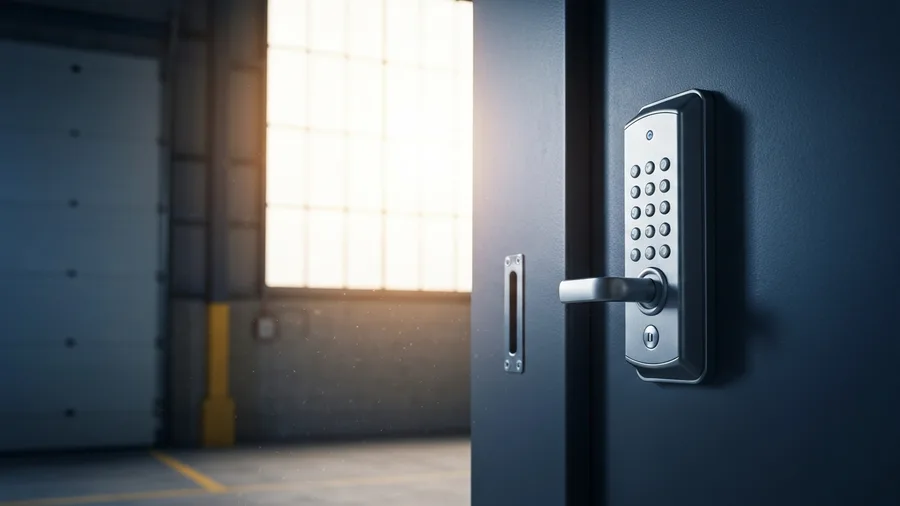 Best industrial smart lock 2026 keypad on a commercial steel door at an Ohio warehouse